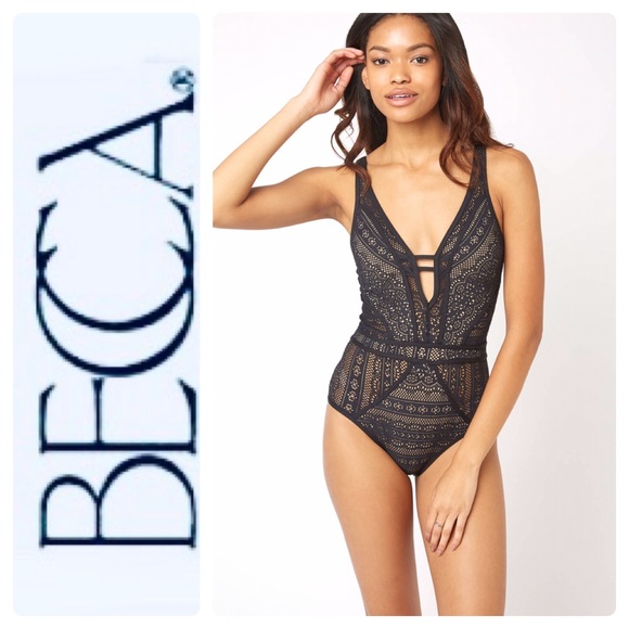 New Becca Keyhole Plunge One Piece Swimsuit Black - Picture 2 of 8